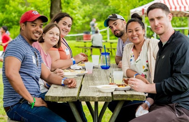 staff at picnic table