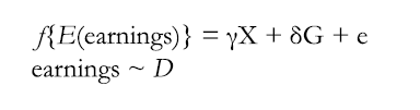 Using the above earnings equation, earnings is modeled by GLM. GLM generalizes linear regression by allowing the model to be related to the earnings variable via a link function. The assumption that the distributional form of earnings is normal is relaxed, allowing for numerous distributional forms represented by D.
